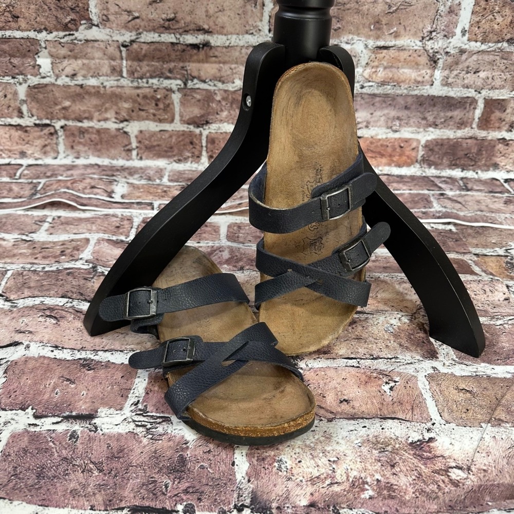Birki's Navy Blue Leather Strappy Cork Footbed Sandals US Size 9/9.5 - Picture 2 of 13